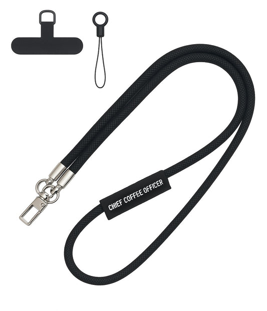 CCO Black Phone Lanyard – 47” Adjustable Crossbody & Neck Strap, 0.28” Thick with Patch Tether, Hands-Free Cellphone Holder for Travel, Work & Daily Use